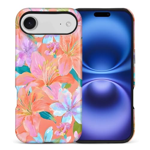 TAMEFOX Case for iPhone 17 Air,Anti Drop Scratch Frosted Protective Cover Case for Women Girl-Coral Floral Lily Tropical