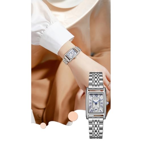 Image of Poshi Sanda Premium White Brass Sqaure Dial Watch | 200mm Rose Gold Stainless Steel Strap Quartz Watch for Women