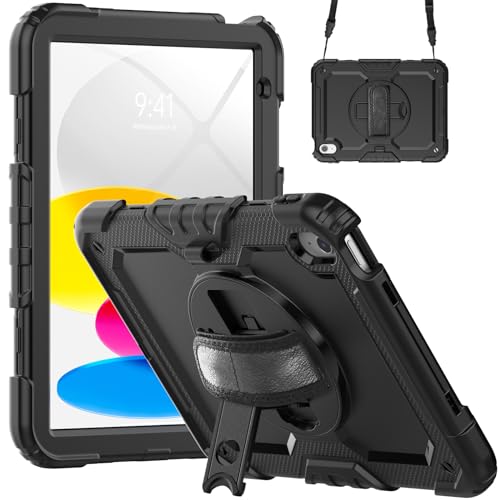 Coque iPad 11 A16 11 pouces 2025 antichoc noire avec protège-écran et bandoulière