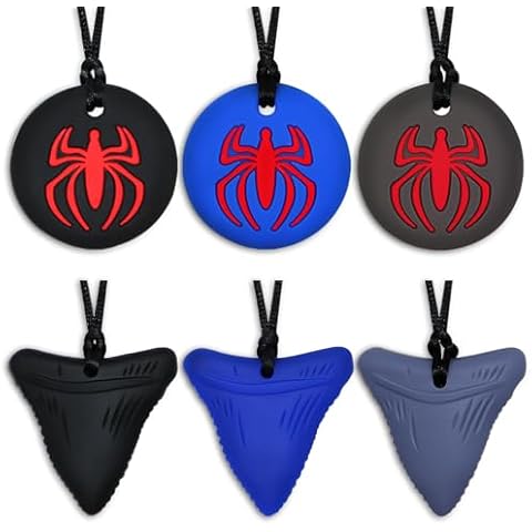 Chew Necklaces for Sensory Kids Boys, 6 Pack Chewy Necklace Sensory Toys for Kids with Autism, ADHD, SPD, Silicone Adult Chew Toys Teething Necklace Reduce Chewing Biting Fidgeting Cover