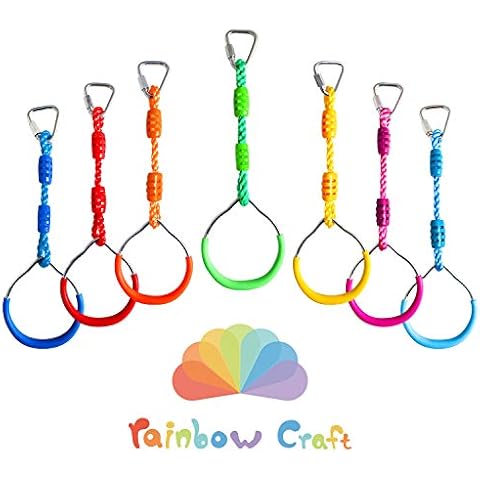Rainbow Craft 7-Pack Colorful Ninja Rings - Gymnastic Rings, Swing Bar Rings, Monkey Rings for Backyard Ninja Warrior Obstacle Slackline Kits Cover