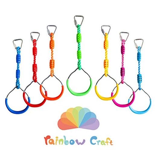 Rainbow Craft Colorful Ninjaline Rings - Gymnastic Rings, Ninja Rings, Swing Bar Rings, Monkey Rings for Backyard Ninja Obstacle Accessories - 7pcs Pack