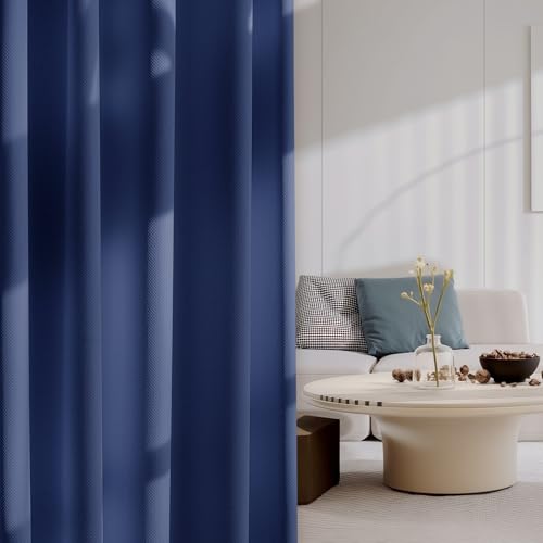 Image of FMFUNCTEX 100% Blackout Curtains for Bedroom, Navy Blue Curtains 54 Inches Long Textured Thermal Insulated Curtains for Living Room Drapes, Black Out Drapery Grommet Room Darkening 2 Panels