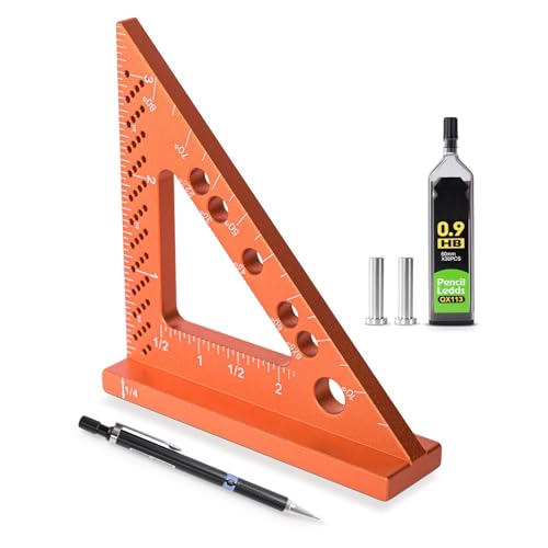 GAINNEER Mini Carpenter Square CNC Machined Aluminum Layout Tool for Woodworking Precision Multi-Angle Scribing Gauge for Furniture Includes Pencil and Lead Refills