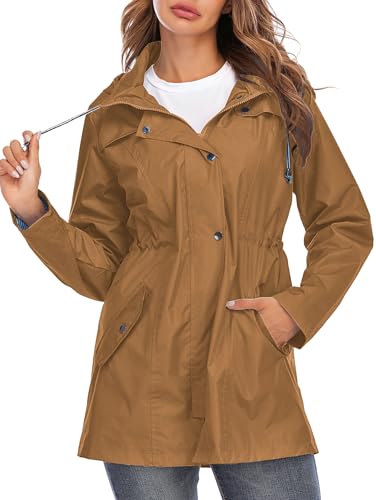 Kikibell Lightweight Raincoat for Women with Hood Windbreaker Waterproof Wind Breaker Jacket Womens Brown XL