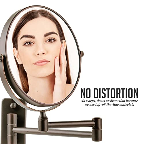 Ovente 7" Wall Mount Makeup Mirror, 1X & 10X Magnifier, Adjustable Spinning Double Sided Round Reflection, Extend, Retractable & Folding Arm, Bathroom & Vanity Décor, Antique Bronze Mnlfw70Abz1X10X #TOP4