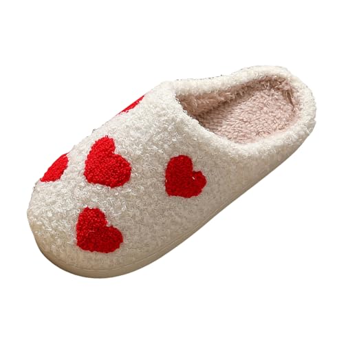 Cathalem Slippers for Women 2025,Women's Plush Heart Love Slippers - Retro Memory Foam Soft Plush Non Slip Fluffy Warm Indoor Outdoor Shoes4