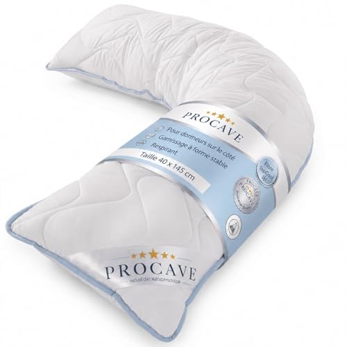 PROCAVE Oreiller pour dormeur latéral, revêtement TopCool, Coussin d’Allaitement Doux, Coussin de maternité Respirant 40x145 cm, fabriqué en Allemagne