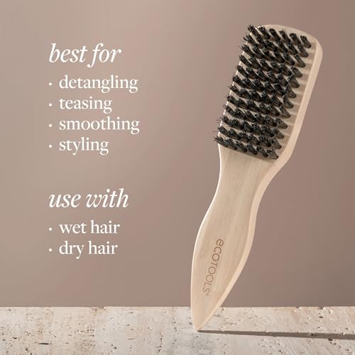 Image of EcoTools Mini Slick Back Hairbrush, Travel Brush, Perfect Ponytail Or Bun, Tease, Smooth & Style Hair, Tame Frizz & Flyaways, Renewable Bamboo Handle & Vegan Boar Bristles, Cruelty-Free, 1 Count