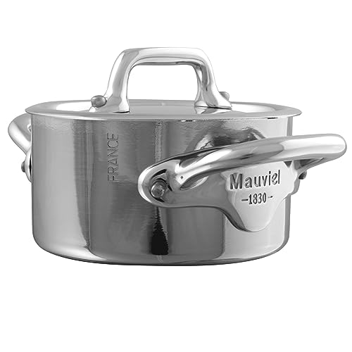 Mauviel M'Minis 1 mm Stainless Steel Mini Stewpan With Lid, And Cast Stainless Steel Handle, 3.54-in, Made in France