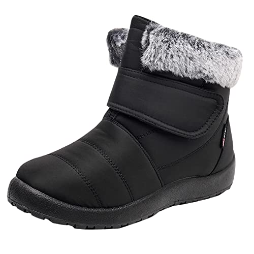 Generisch Bottes de neige pour femme, chaudes, imperméables, confortables, à enfiler, chaussures d'hiver pour femme, Noir , 37 EU