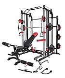 MiM USA Full Gym Set of Functional Trainer Smith Machine Power Cage & Adjustable Weight Bench W/Preacher Curl All in One Gym Machine Total Body Training System Strength Master 1001