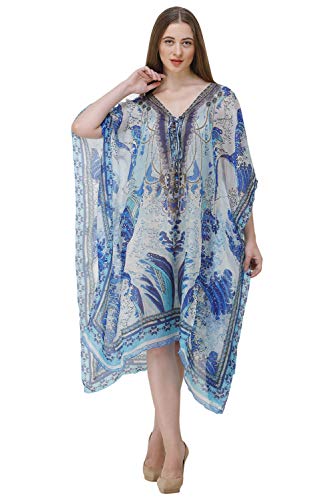Image of RAVI RAJORIA Georgette Digital Printed Beach Wear Kaftan Blue Free Size R800 | Multi Color 2