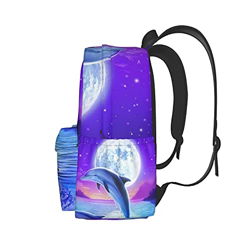 KiuLoam 17 Inch Backpack Dolphin Jumping Under Moonlight Laptop Backpack Shoulder Bag School Bookbag Casual Daypack2