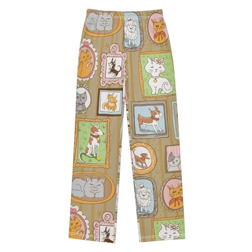 Boys' Pants Cute Cats Dogs Retro Portraits Pets Long Bottoms Jogger Pants Elastic Waist Trousers with Pockets S-XL