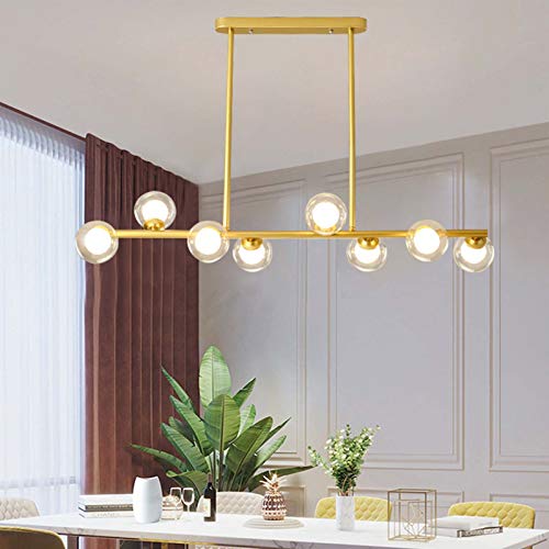 Lustre long luxueux en verre doré YRYRYW pour éclairage raffiné d'îlot de cuisine - 5