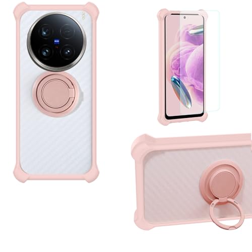 jioeuinly Case Compatible for Vivo X100 Ultra Phone Case Cover PC backplane + Silicone Soft Frame Cover [360 Metal Ring, Magnetic Car Mount] CSKB-Fen