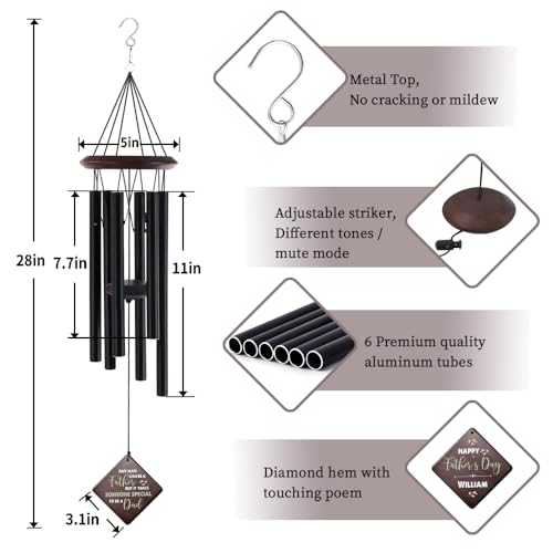 Image of Personalized Wind Chimes for Father, Grandfather, Customized Wind Chimes for Outside, Birthday Gift for Dad from Daughter, Son