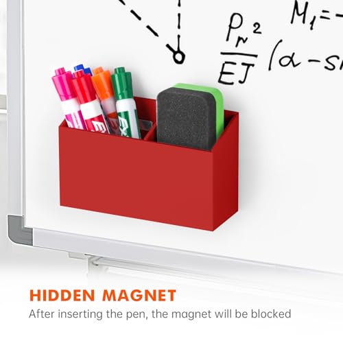 Image of BEYGORM Magnetic Dry Erase Marker Holder for Whiteboard & Refrigerator | Non-slip Acrylic Pen Holder for Classroom, Fridge Magnet, Locker Organizer Accessories, Teacher & School Supplies(Red)