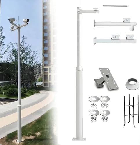 Adjustable Outdoor Security Camera Mounting Pole, 8FT-20FT Height, Segmented Design with 4 Brackets & Cross Arms, Durable Camera Mounting Solution (18ft)