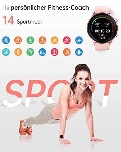 Smartwatch Damen, Loddery Smart Watch Damenuhr mit 1,3" HD-Farbbildschirm, Fitnessuhr Damen mit Überwachung von SpO2, Herzfrequenz, Schlaf, Stress usw. 5ATM Wasserdicht Sportuhr für iOS Android - Image 7