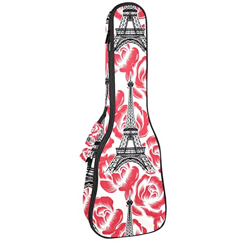 Sac à dos ukulélé concert rembourré 10mm motif Paris Rose