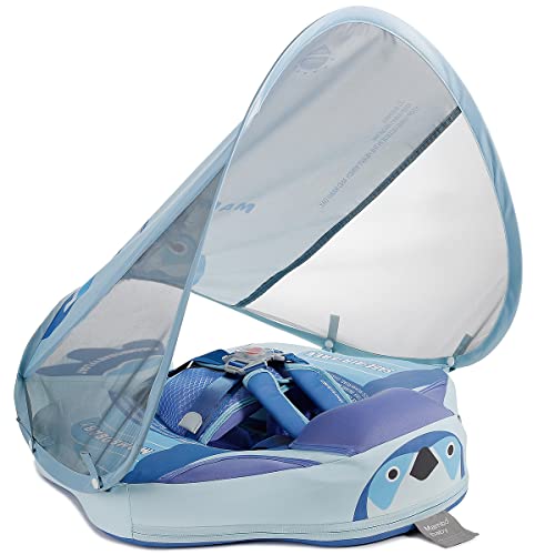Image of Mambobaby Baby Pool Float with Canopy,Non Inflatable Baby Swim Float,Upgrade Soft Skin-Friendly Material Infant Pool Float with UPF 50+ UV Sun Protection Canopy