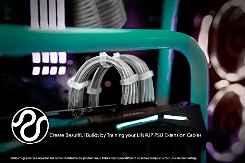 Image of LINKUP - PCI-E 8 (6+2) P GPU PSU Power Supply Braided Sleeved Custom Mod PC Extension Cable w /Combs┃Strong & Stiff Design┃Single Pack┃30CM 300MM - White