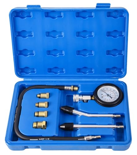 DHA Benzin Motor Kompressionstester Kompressionsprüfer Zylinder Kompression Tester Messgerät Messen Set inkl. 4 Adapter (M10 M12 M14 M18) bis 20 Bar / 300 PSI KFZ Motorrad