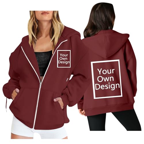 Image of Custom Jackets Design Your Own Full Zipper Hooded Sweatshirt Custom Sweatshirt T Shirts Add Your Own Text or Picture