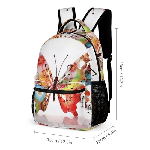 Music Butterfly Backpack Set 3 Piece, Durable Backpack Insulated Lunch Bag Portable Pencil Case for Men Women2