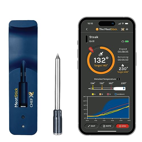 MeatStick Chef X (One Probe Set) | Quad Sensors Smart Wireless Meat Thermometer | 650ft Range Digital Food Probe with Bluetooth | for Grilling, BBQ, Air Fryer, Deep Frying, Oven, Sous Vide, Rotisserie