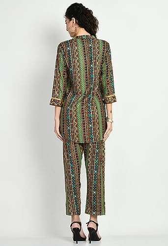 Image of Maurya Women's Rayon Angrakhha Maroon Printed Knee Length Kurta and Pant with 2 Side Pocket Ethnic Co-ord Set (Cord GP 20)