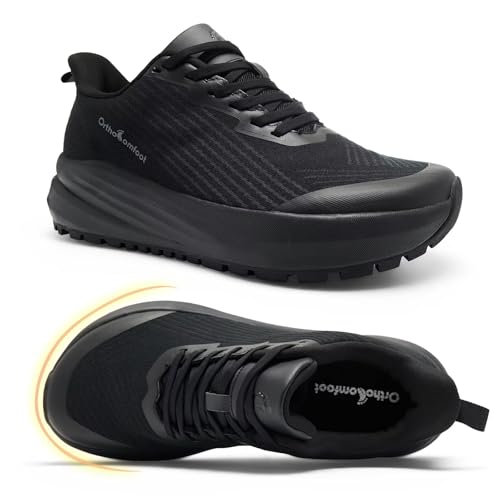 Best Women's Sneakers for Neuropathy | Comfort & Support 13 Women's Orthopedic Diabetic Wide Slip On Tennis Shoes: Orthotic Neuropathy Arch Support Plantar Fasciitis Metatarsal Trail Sneakers, Non Slip Mid Trekking Hiking Training Walking Shoes Black Size 9