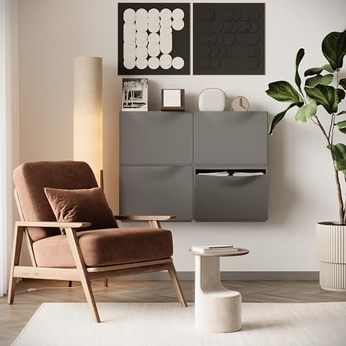 Image of Amazon Basics Stackable Wall Mount Storage Organizer - 2 Tier, Polypropylene Storage for Shoes, Toys, Books, Closet & Entryway, Multi-Purpose (51L x 15.5W x 77H cm), Grey