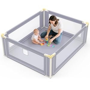 Omzer Baby Playpen 71x59inch: Large Adjustable Height Playpen for Babies and Toddlers – Indoor Safety Baby Fence with Soft Breathable Mesh – Play Pen for Babies 6-12 Months with Child Lock