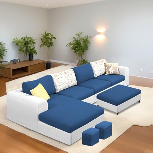 Image of Koza LHS 8 Seater L Shape Sofa Set with Center Table for Living Room (Blue Grey Fabric) Premium Fabric Sofa