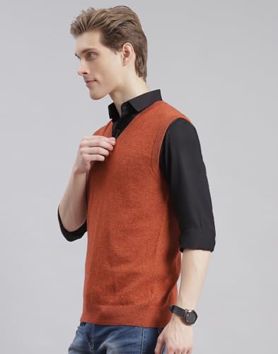 Image of Monte Carlo Off White Solid V Neck Sweater | Warm Woolen Pullover for Men | Soft Comfortable Knitted Winter Wear Sweater for Men's