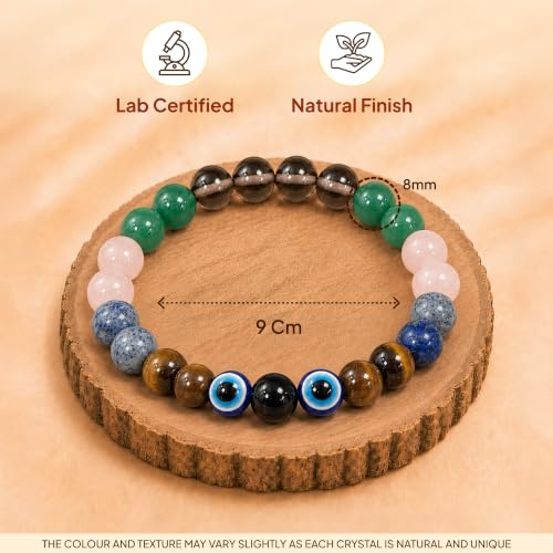 Image of Tula (Libra) Rashi Bracelet | Smoky Quartz, Green Aventurine, Rose Quartz, Lapis Lazuli, Tiger's Eye, Evil Eye | For Balance & Harmony | Stabilizes Decision Making | For Men & Women