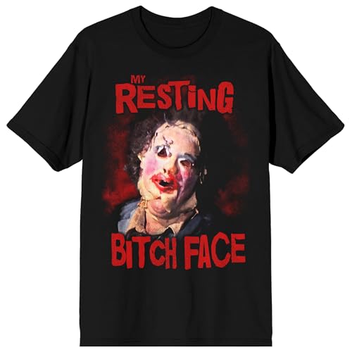 Bioworld Texas Chainsaw Massacre Leatherface Resting Bitch Face Adult Black Crew Neck Short Sleeve T-Shirt-Medium