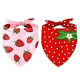 JarThenaAMCS 2Pcs Strawberry Dog Bandana Cute Summer Fruit Theme Triangle Pet Scarf Red Pink Adjustable Pet Neckerchief Bibs for Cat Dog Birthday Costume Accessories