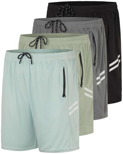 Real Essentials 4 Pack: Men's Mesh 7" Athletic Zipper Shorts
