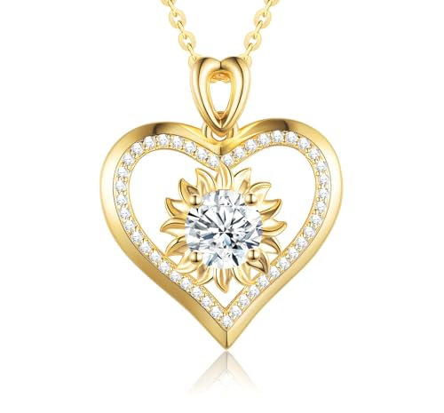 Sunflower Moissanite Heart Necklace for Women, Anniversary Birthday Gift for Wife, S925 Silver Moissanite Lab-Created Gem Jewelry for Her Girlfriend Mom