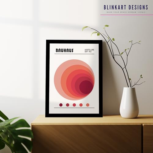 Image of BLINKART Vintage Bauhaus Retro Geometric Aesthetic Poster Gallery | Colorful Wrap Framed For Home Office Studio Living Room Modern Art Studio Decoration Abstract Shapes | (d67) | 13x10 Inch