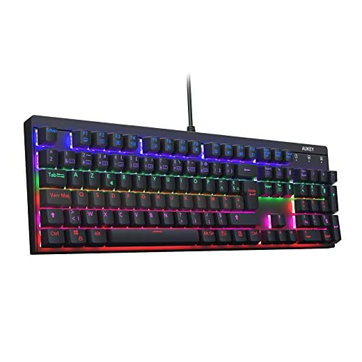 AUKEY Clavier Mécanique LED Rétro-éclairé Clavier Gaming avec Blue Switch, 105 Touches AZERTY Français Clavier de Jeu 100% Anti-ghosting avec Panneau en Métal et Design Étanche pour Joueur et Dactylo