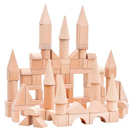 Timfuis BUILDING BLOC K Toys, 100 Pcs Kids Natural Wood Stacking Blocks Set Standard Unit cover