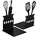 Black Kitchen Bookends 5.9 x 3.9 x 3.9 Inch Spoon Decorative Cookbook Metal Book Ends with Non-Slip Mat Metal Cookbook Storage Books Stoppers Metal Kitchen Cookbook Holder for Shelves Kitchen Book