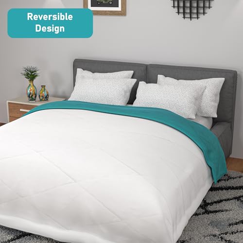 Image of Kuber Industries Premium 90x100 in (Extra Thick) Reversible Soft Blanket for Winter|300 GSM Comforter & Garam Kambal for Home | Quilted Razai /Double Bed Blankets for Winter | Teal & Off White