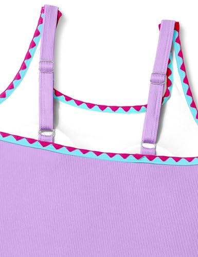 Image of Qaoerde Girls Swimsuit One Piece Swimsuits Solid Color Bathing Suit Colorful Contrast Trim Adjustable Straps Swimwear 9-16Y