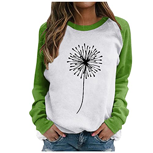 Julhold Sweatershirt para mujer patrón especial impresión contraste color manga larga sólido casual blusa suéter abrigo, Verde-c1, M